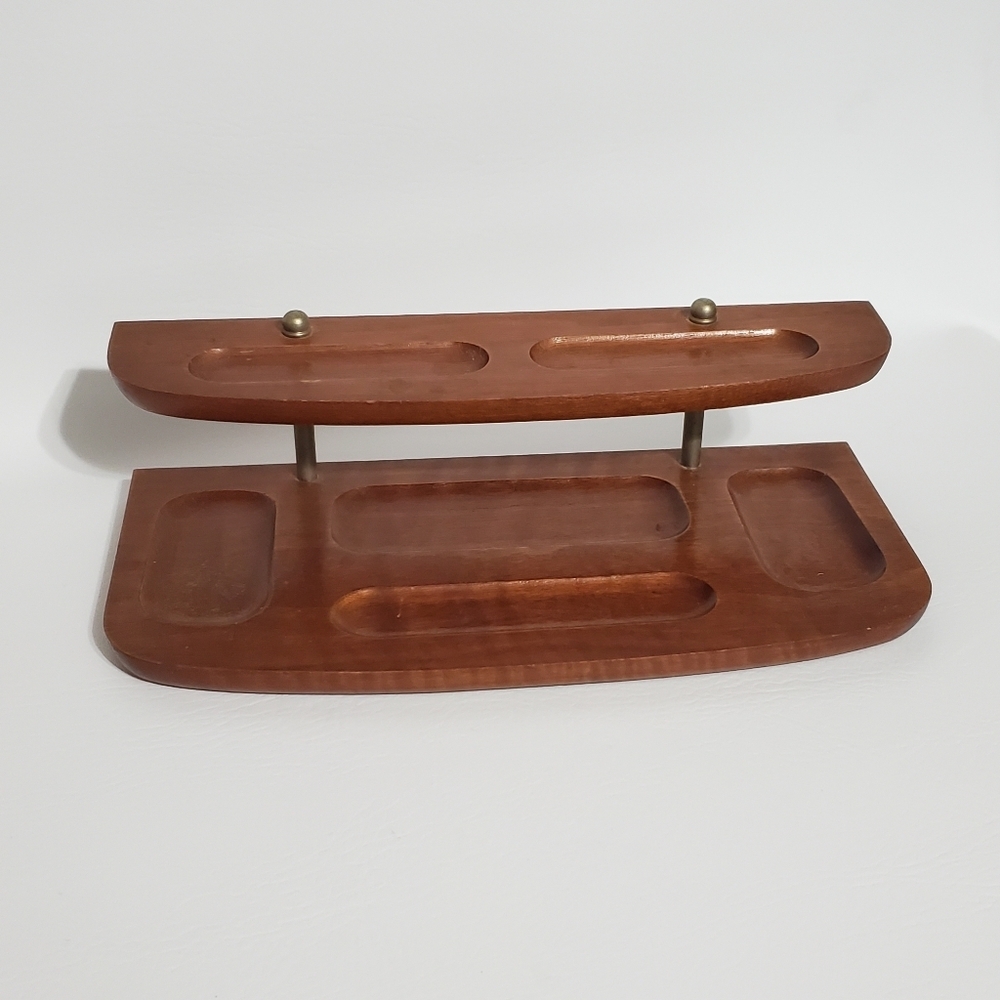 London Leather Wood Valet Jewelry Storage For Men Catch All Tray